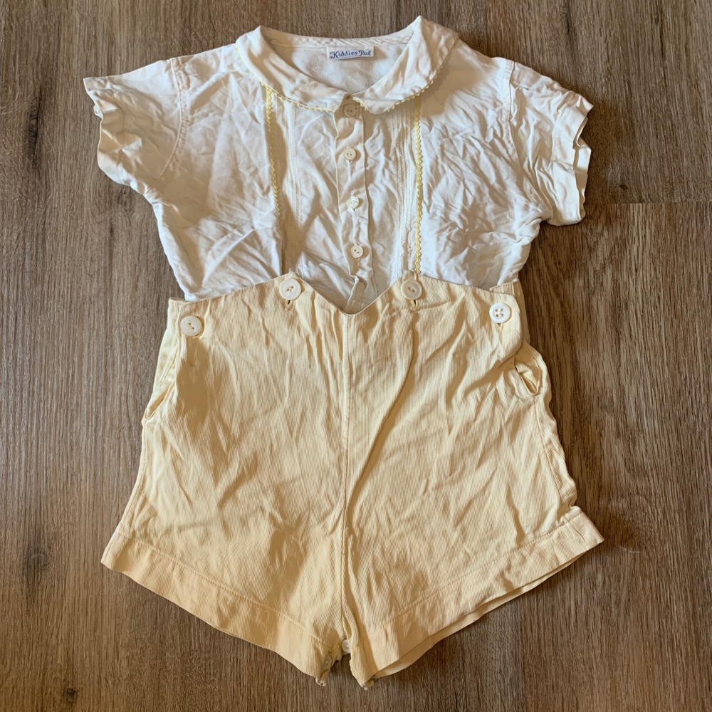 Vintage 1940s Kiddie Pals linen two piece outfit, smock collar - 12-18 months